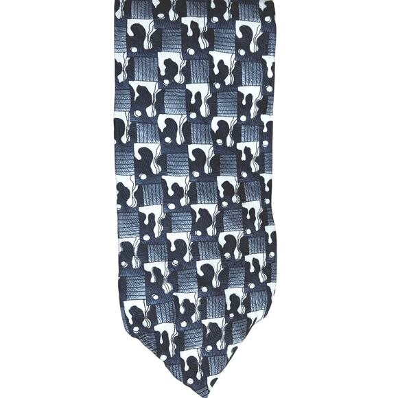 J. Garcia Stonehenge 100% Silk Neck Tie Abstract Gray Black Print Grateful Dead - Picture 2 of 6